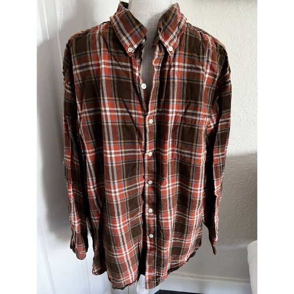 Narragansett Traders Mens Button-Down Plaid Shirt Brown/Orange Long Sleeve 2XL - Picture 1 of 6